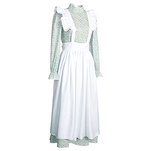 Jeufoin Pioneer Women Dress Floral Prairie Colonial Dresses American Historical Clothing Laura Ingalls Costume With Apron Bonnet (Small, Blue) #TOP1