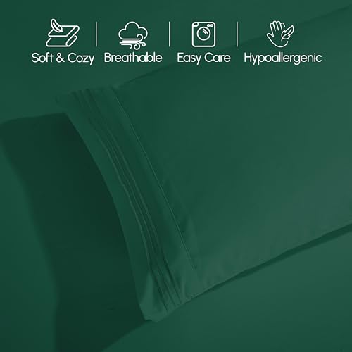 Image of Elegant Comfort Luxurious 1500 Premium Hotel Quality Microfiber Three Line Embroidered Softest 4-Piece Bed Sheet Set, Wrinkle and Fade Resistant, Twin /Twin XL, Hunter Green
