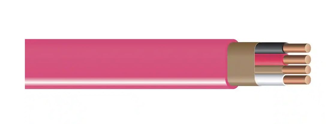 25 FEET 10/3 Type NM-B Copper Wire. #10 AWG, 3 Conductors with Ground. Insulated Jacket Pink