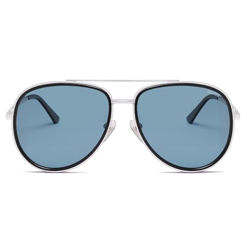 SOJOS Big Polarized Aviator Sunglasses for Women Men, Oversized Aviators, Retro Vintage Shades SJ1290, Black/Blue