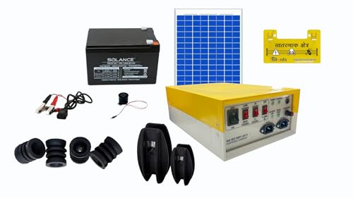 Image of ARJUN Solar Jhatka Machine Fence Energizer Combo for Agriculture Farms (40 Acer Cover100 Bigha) |12V 12ah Battery| 25pcs Corner 100pcs Reel Insulators | Solar Charge Panel 20W