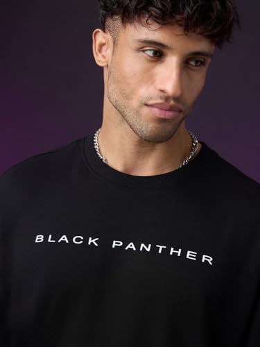 Image of The Souled Store: Black Panther Wakanda Forever Men and Boys Short Sleeves Round Neck Graphic Printed Cotton Oversized Comfortable Lightweight All-Season T-Shirt