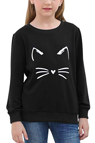 Gorlya Girl's Pullover Tops Cute Cartoon Graphic Print Sweatshirt Clothes For 4-14 Years Kids (Gor1059, 11-12Y, Black) #TOP24