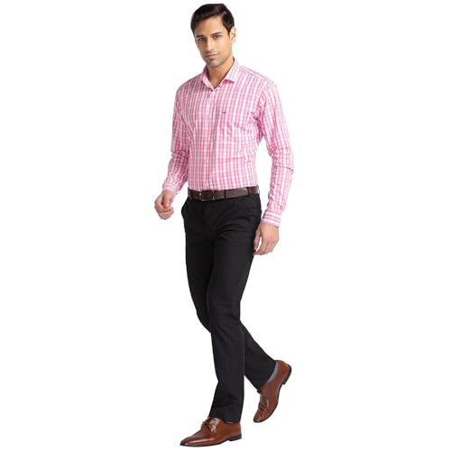 Image of Park Avenue Men's Polyester Blend Checks Small Pattern Smart Fit Flat Front Formal Trouser
