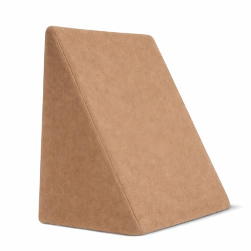 Image of Memory Foam Wedge Plus Pillow, Multi-Position Support for Resting, Lounging & Elevation, Ultra-Soft Washable Velvet Cover, Leg Elevation Pillow - 46 x 52 x 46 cm (Light Brown)
