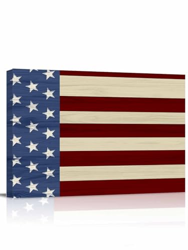 Classic Patriotic Striped Stars Canvas Wall Art Red White Blue
