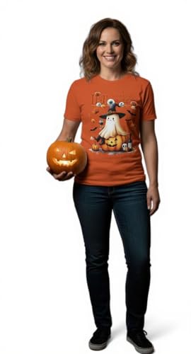 Halloween Shirts for Women - Pumpkin & Ghost Graphic Tee