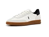 POLO RALPH LAUREN, Mens, Bedford Leather-Suede Sneakers, White/Black, 9, Medium