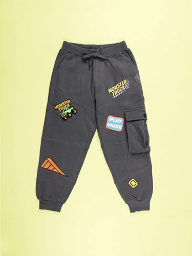 Image of KiddoPanti Boys Solid Fleece Cargo Track Pants | Cotton Poly Fleece Fabric | Ankle Length Jogger | 2 Cargo Pocket,1 Side Pocket | Elastic Waist & Drawcord | Jogger Track Pants