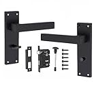Golden Grace Victorian Straight Delta Door Handles Bathroom WC Toilet Complete in Matt Black with (GG) 64mm Bathroom Mortise Lock - 150mm x 40mm Backplate