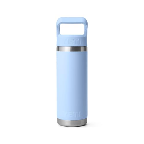 Image of YETI Rambler 18 oz Bottle, Vacuum Insulated, Stainless Steel with Color Matching Straw Cap, Big Sky Blue