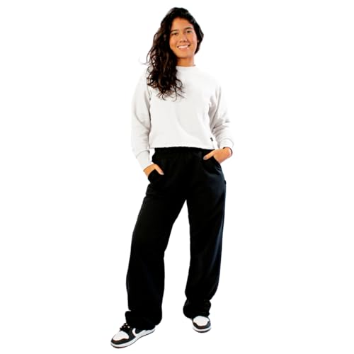 Conjunto Moletom Feminino Blusa E Calça Pantalona (Off White/Preto, PP)