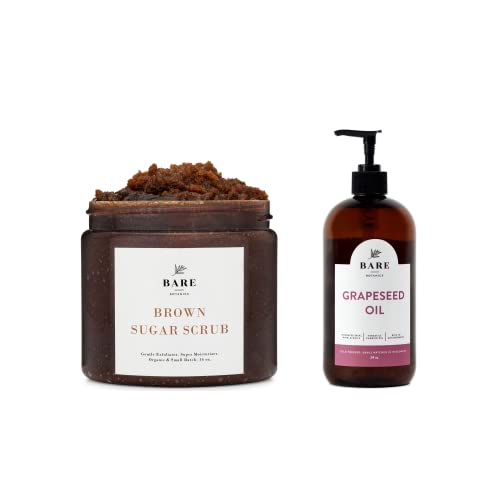 Bare Botanics Body Oil & Body Scrub Bundle: Grapeseed Oil & Brown Sugar Body Scrub #TOP25