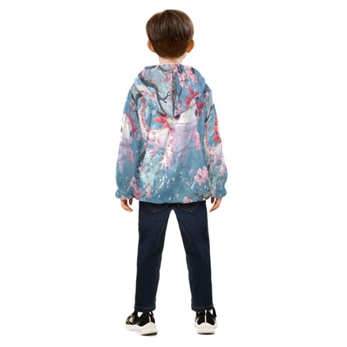 Kawaii Axolotl Cherry Blossoms Toddler Fleece Jacket Girl Boys Hooded Fleece Jacket Coat Warm Outwear Zip-up 3-10T4