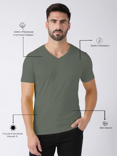 Image of Friskers Men's V-Neck Short Sleeves Cotton T-Shirt - Casual T-Shirt, Regular Fit