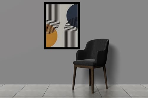 Image of BLINKART Vintage Bauhaus Retro Geometric Aesthetic Poster Gallery | Colorful Wrap Framed For Home Office Studio Living Room Modern Art Studio Decoration Abstract Shapes | (d80) | 13x10 Inch