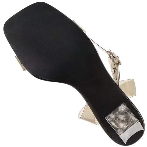 Image of Women's Clear Chunky Block Heeled Sandals 3.74 Inches Open Toe Ankle Strap Block High Heel Sandal Dress Dancing Sandals Daily Work Party Shoes