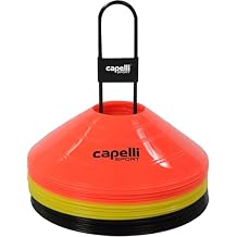 Capelli Sport Training Cones, Set of 30 Agility and Practice Drills Equipment with Metal Carrier for Soccer, Football, Baseball, and Basketball, Multi
