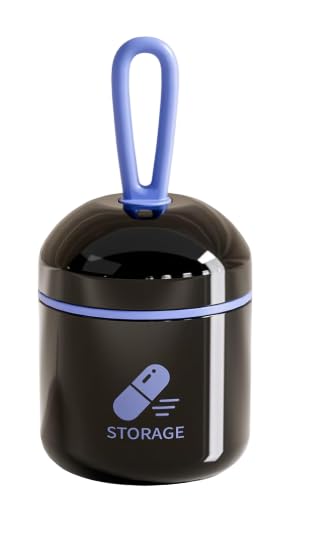 Portable Capsule Pill Case, Small Round Travel Medicine Organiser with Silicone Carry Strap, Vitamin Supplement Container for Pocket and Purse (Black)-picture-14