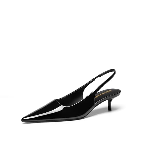 DREAM PAIRS Women's Kitten Heels Slingback Low Closed Toe Comfortable Pumps Pointed Toe Wedding Party Elegant Dress Shoes 6 Black-pat