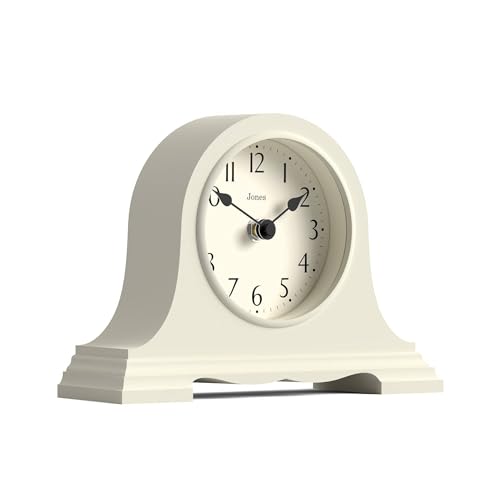 Jones Clocks Speakeasy small mantel clock | Classic Napoleons hat design | Pale Cream | Contemporary classic style for desk table shelf or bedside