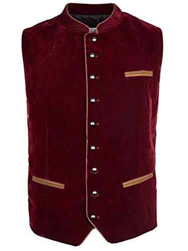 Fuchs Trachtenmoden Gilet de costume traditionnel en velours pour homme - Bordeaux, Bordeaux uni, 56 cm