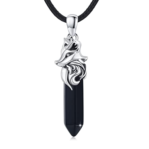 925 Sterling Silver Men Black Crystal Pendant Fox/Tiger/Eagle/Wolf Animal Necklace For Men Gothic Fox Jewelry #TOP5
