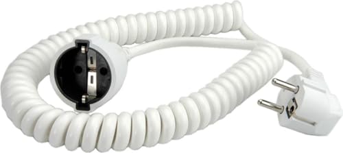 Rallonge spiralée extensible 4 m BACHMANN gaine PVC blanc haute flexibilité avec terre