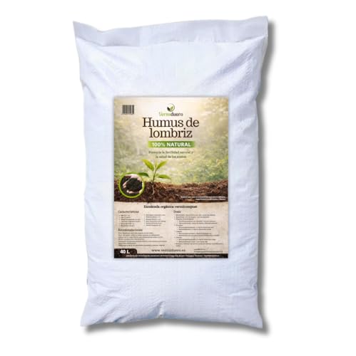 Humus de lombriz 40L Vermiduero. Abono orgánico 100% natural y ecológico. Renueva la tierra y cuida tus plantas.
