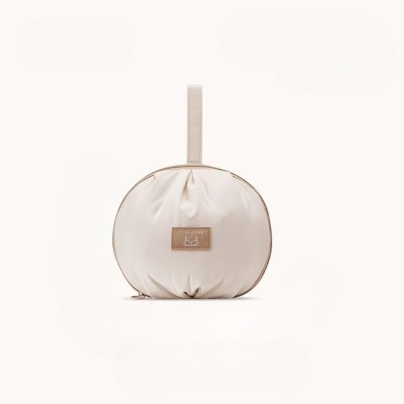 1 bolsa de armazenamento de roupas íntimas, organizador circular de viagem, leve, sutiã e lingerie de 4 grades, estojo portátil para pendurar ou transportar para casa, branco marfim