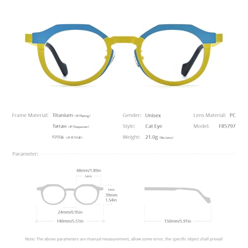 Image of FONEX Colorful Pure Titanium Glasses Frame Women Retro Round Eyeglasses