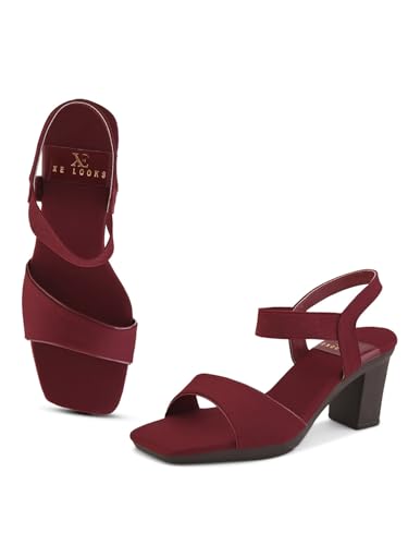 Image of XE Looks Women's Trendy Block Heels | Open-Toe Sandals with Elastic Support | Anti-Skid Sole & Cushioned Footbed Block Heels For Girls & Women