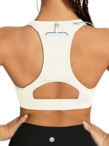 Image of QUEENIEKE BareFlow Women's Sports Bras with Phone Pocket Medium Impact Padded Racerback Workout Gym Crop Top Running Yoga Bra