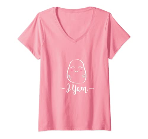 Womens I YAM He's My Sweet Potato Couple's Matching Thanksgiving V-Neck T-Shirt
