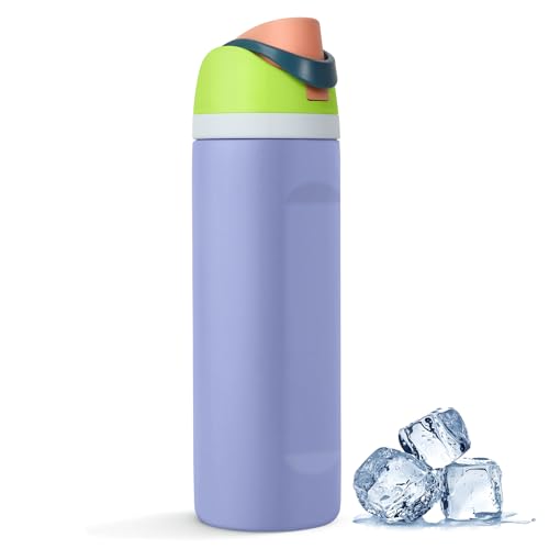 ZAKVOP Botella Termica con Pajita, 710ml Botella Agua Acero Inoxidable con Tapa 2 en 1, Termo sin BPA, Water Bottle Cantimplora para Bebidas Frías y Calientes (Violeta)