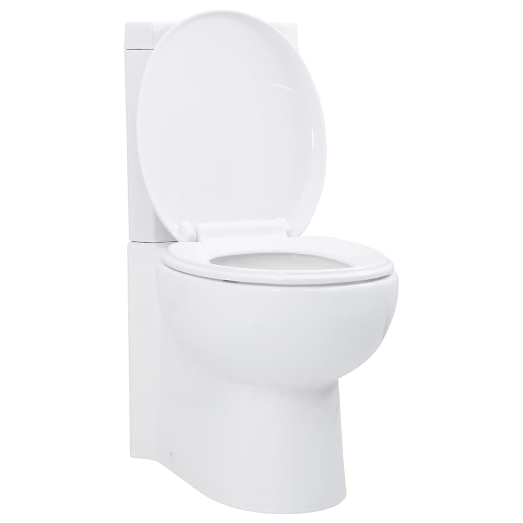 vidaXL WC Ceramic Bathroom Corner Toilet White Soft-Close Seat Water Saving