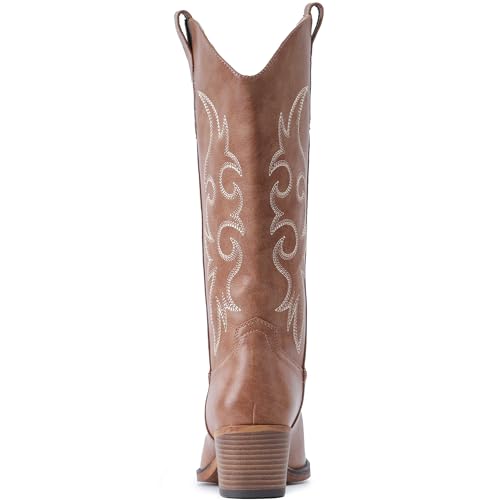 Image of IUV Cowboy Boots For Women Western Cowgirl Boots Mid Calf Snip Toe Boot With Chunky Heel