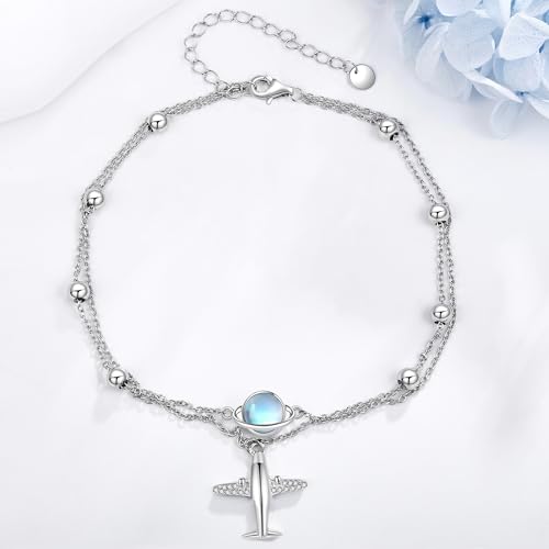 Tobillera de avión URONE de plata de ley 925 y piedra lunar para mujer 5