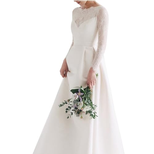 Chaoyilian Brautkleid,Mermaid Langärmeliges Hochzeitskleid,Sexy Rückenfrei Brautkleid Meerjungfrau mit Schleppe,Strand Braut Kleid,mit Spitze Applikationen für Hochzeiten,Tänze,Abendpartys