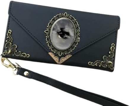 Witch Phone Leather Wallet case for iPhone X XS XR 11 12 13 14 15 16 Pro Max Galaxy S24 S23 S22 S21 S20 Ultra S10 S9 Note 20 8 9 10 Plus Mn2170 Black