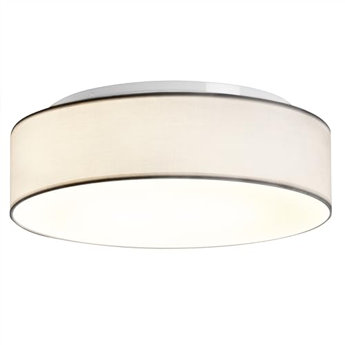 Zedelmaier Deckenlampe Stoff Rund 38cm E27x2 max.40W Deckenleuchte Weiß Stoffschirm Wohnzimmer Schlafzimmer Küche Flur Kinderzimmer Lampe Decke Lampenschirm