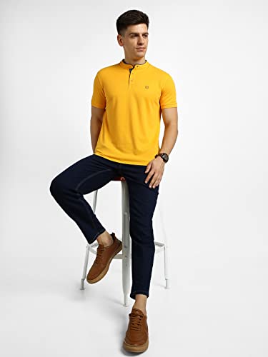 Image of Urbano Fashion Men's Solid Slim Fit Half Sleeve Cotton Polo T-Shirt with Mandarin Collar