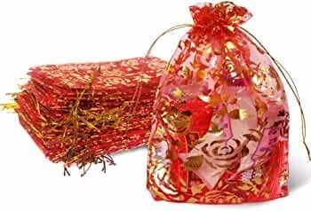 Transparent Printed Red Organza Potli Bags Jewellery Pouch Best for Wedding Diwali Rakhi Party Supply Birthday Return Gifting Bags (4/6)