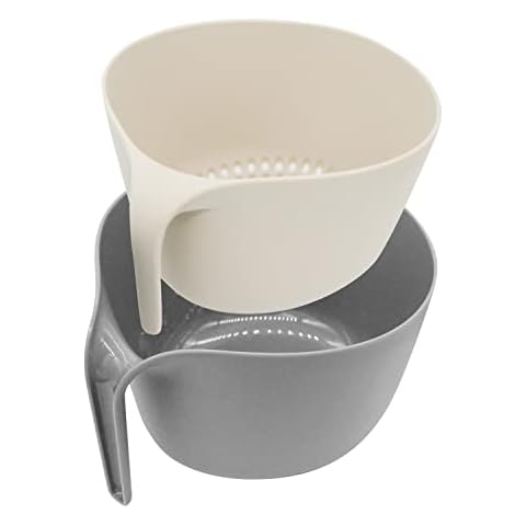 MiHerom 2 in 1 Large Nest Washing Colander Bowl Sets,Food Strainers with Long Good Grips for Washing Fruits Vegetable Beans Pasta,Non-Slip Base,Dishwasher-Safe (Gray) Cover