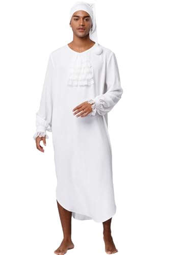 iiniim Mens Pajama Soft Loose Victorian Long Sleeve Nightgown with Sleeping Cap Sleepwear Nightwear3