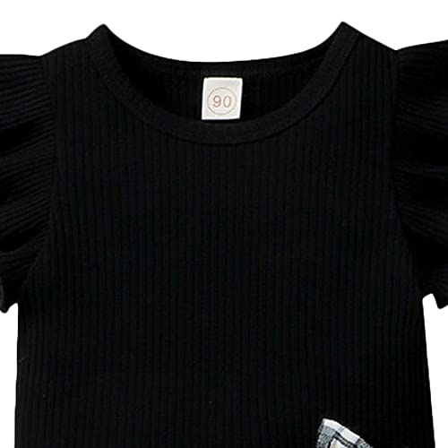 Image of Hopscotch Girls Cotton and Polyester Checkered Blouse and Skirt Set in Black Color