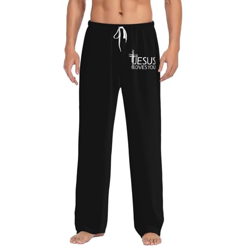 Jesus Loves You Faith Pajama Pants Men'S Lounge Pants Lightweight Pjs Bottoms Wide Leg Sleepwear Comfy Sleep Pants