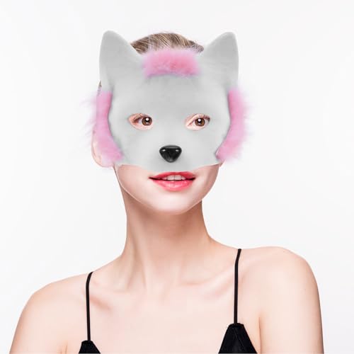Masque de chat en peluche blanc texture douce pour déguisement - 4