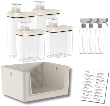 Kit 8 peças Organizador Lavanderia Dispenser 1,5 E 2,3 Litros 3 B...