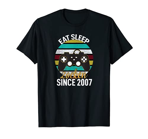 Eat Sleep Zocken Since 2007 Nerd Geek Gamer Game Son T-Shirt